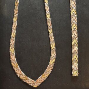 Italian 925 Silver Tri-Colour Necklace Bracelet Set Vintage 1970’s